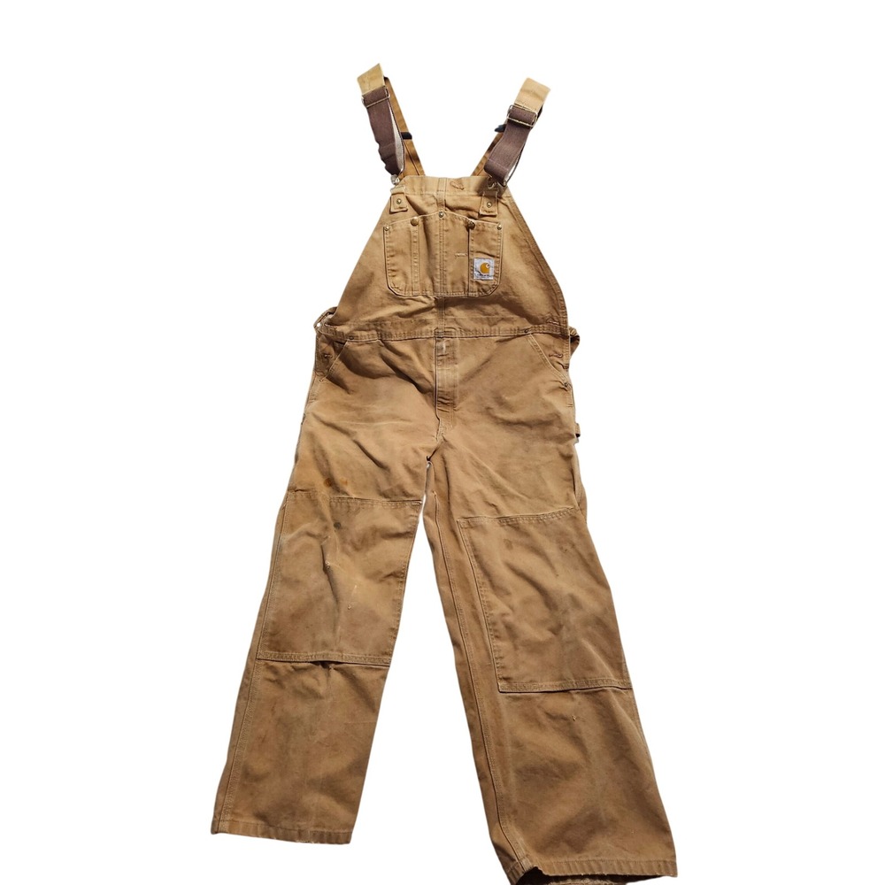 Carhartt Overalls Mens 48x29 Tan‎ Distressed Double Knee Duck Canvas Workwear *